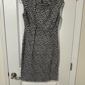 Calvin Klein Black and White Leopard-Pattern Midi Sheath Dress